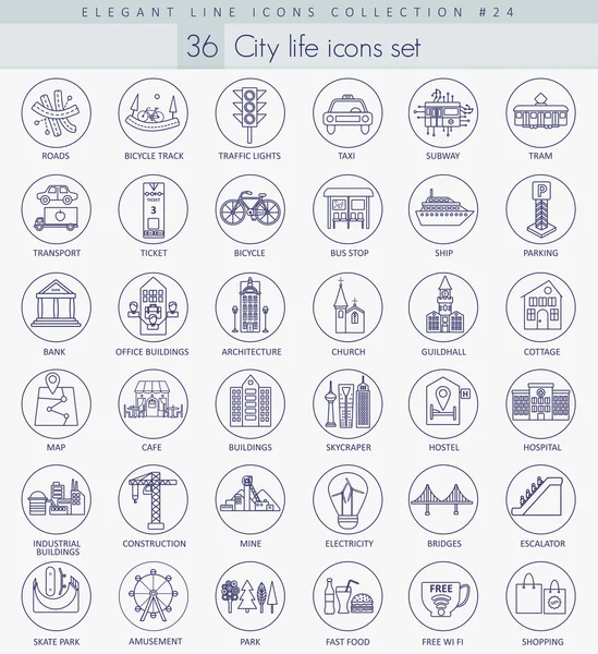 Vektor Modern City Outline Icon Set gesetzt. elegantes Design mit dünnen Linien. — Stockvektor