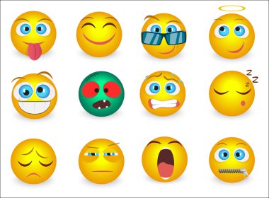Emoji küme ifadeleri izole simgeler yüz. Vektör çizim