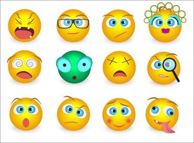 Emoji küme ifadeleri izole simgeler yüz. Vektör çizim