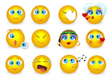 Emoji küme ifadeleri izole simgeler yüz. Vektör çizim