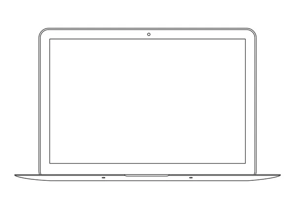 Décrivez dessin ordinateur portable. Design élégant de style de ligne mince. Illustration vectorielle . — Image vectorielle