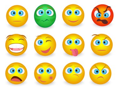 Emoji küme ifadeleri izole simgeler yüz. Vektör çizim