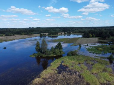 Polonya 'nın merkezindeki küçük nehrin üzerinden uçun.. 