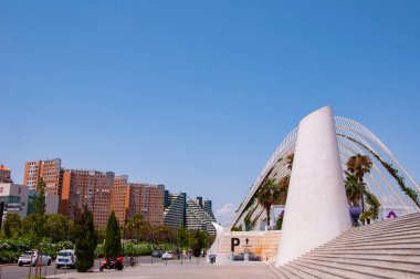 Valencia, İspanya - 17 Temmuz 2024 Valencia mimari başyapıtı. Geometrik mimari gezisi. Turistik şehir sanat bilimi. Sanat Bilimleri Şehri Valencia, İspanya. İspanya 'ya seyahat.
