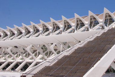 Travel to Valencia. City of arts and sciences. Modern marvel. Travel destination. Valencia geometric architecture landmark. Geometric architecture sightseeing. Touristic city arts science.