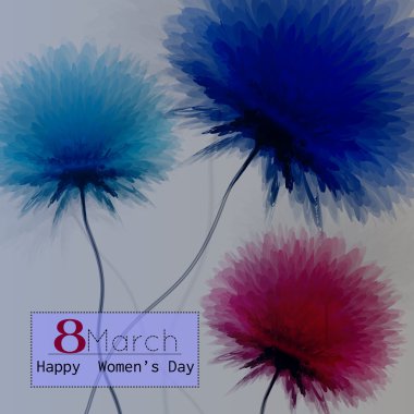 Mutlu Kadınlar Günü tebrik kartı çiçek dekore edilmiş metin ile 8 Mart vektör.