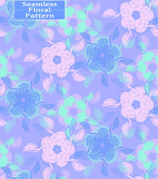 Patrón sin costura floral vectorial. Hermosas flores hechas a mano. Colores: púrpura, rosa, azul — Vector de stock