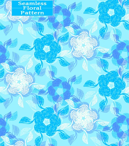 Modello vettoriale floreale senza cuciture. Bellissimi fiori disegnati a mano. Tono blu — Vettoriale Stock