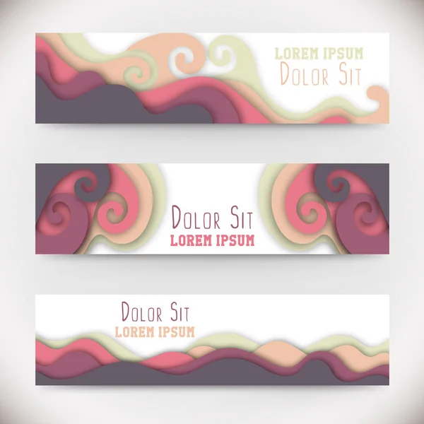 Три барвисті горизонтальні банери з вигнутими формами як хвиля або пагорб . — стоковий вектор