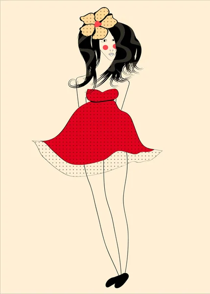 La ragazza con il vestito rosso — Vettoriale Stock