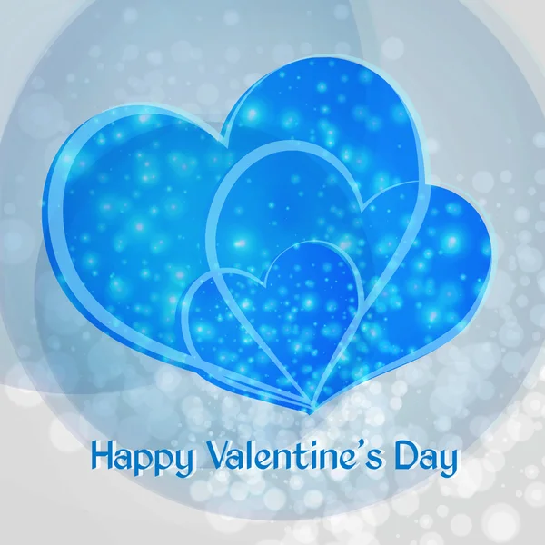 Happy Valentine's Day. Drie blauwe hart — Stockvector