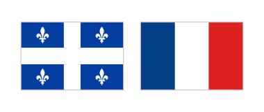 Quebec bayrağı ve Fransız bayrağı simgesi seti. Düzenlenebilir vektör.