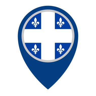 Quebec bayrak haritası pin simgesi. Düzenlenebilir vektör.