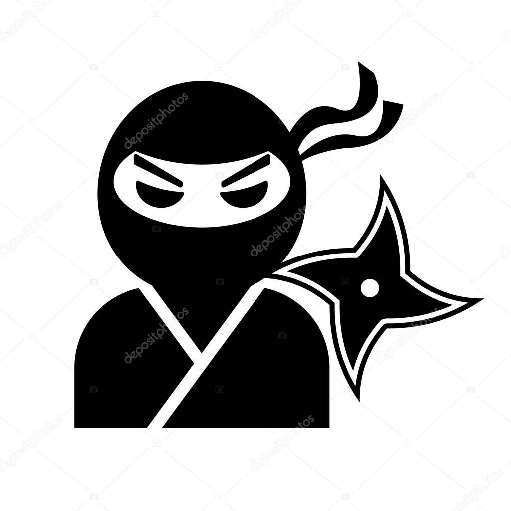Ninja and shuriken silhouette icon. Editable vector.