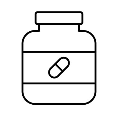 Basit tasarım kapsül ilaç şişesi ikonu. Destek şişesi simgesi. Düzenlenebilir vektör.