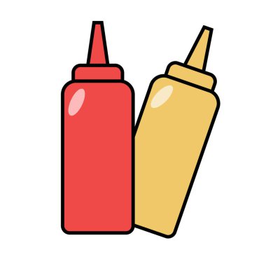 Düz dizayn ketçap ve hardal sıkma şişe ikonu. Düzenlenebilir vektör.