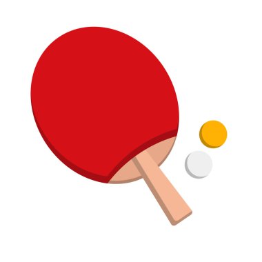 Kırmızı masa tenisi raketi ve turuncu masa tenis topu. Düzenlenebilir vektör.