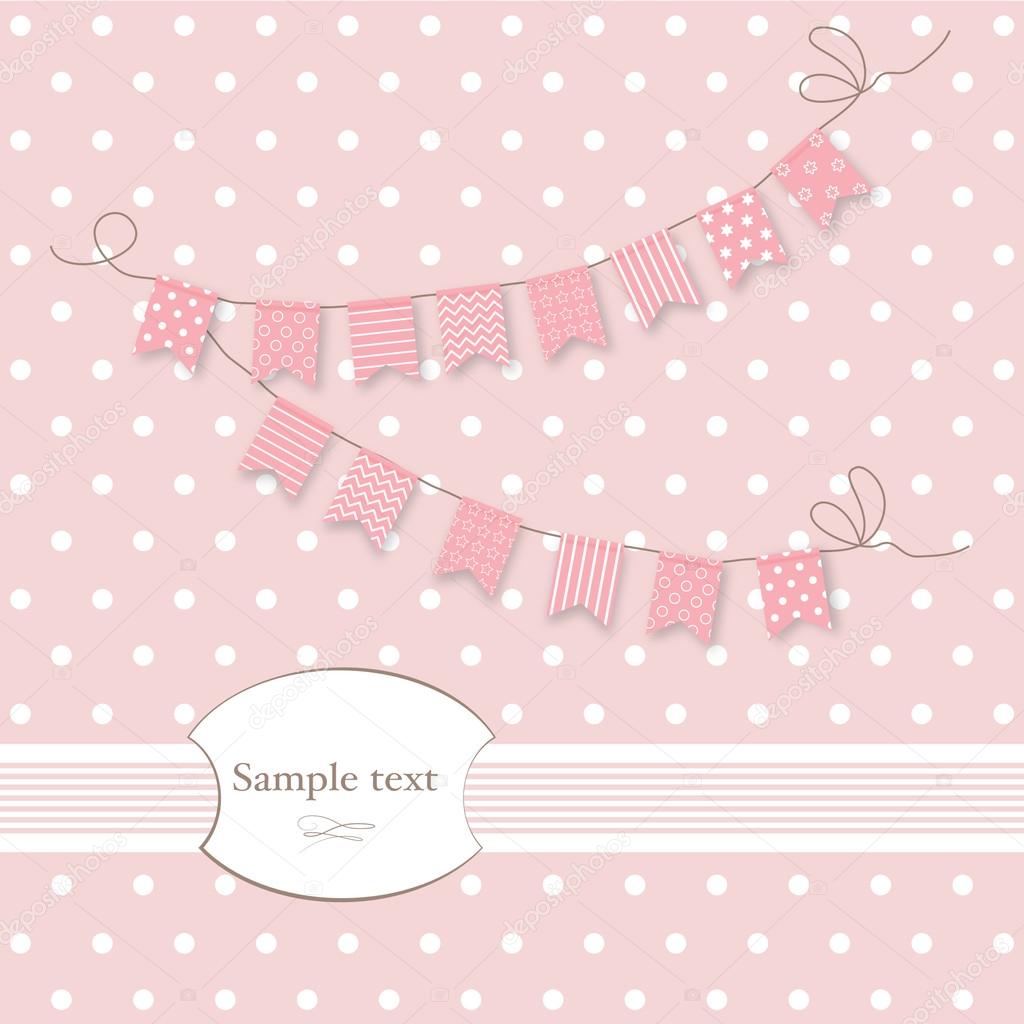 Pink background with polka dots and garland with flags.