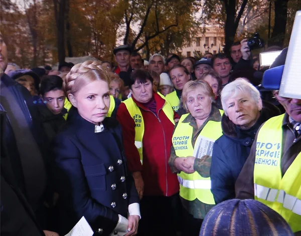 Batkivschyna párt vezetője Julia Timosenko vett részt egy tiltakozó akció kívül a Minisztertanács elleni magasabb közüzemi díjak, más néven tarifális Maidan, a November 1-én 2015-ig. — Stock Fotó