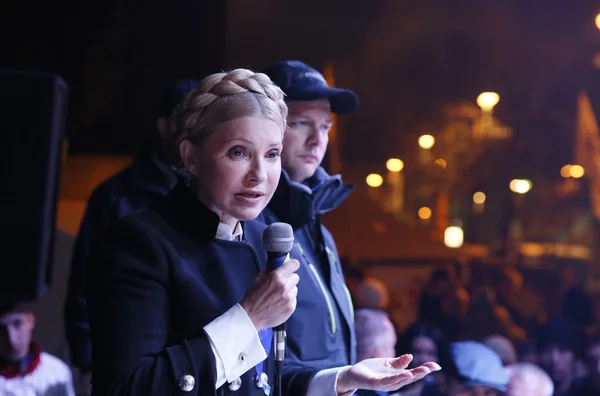 Yulia Tymoshenko, líder del Partido Batkivschyna, asistió a una acción de protesta frente al Gabinete de Ministros contra el aumento de las tarifas de servicios públicos, alias Tariff Maidan, el 1 de noviembre de 2015. . Fotos De Stock