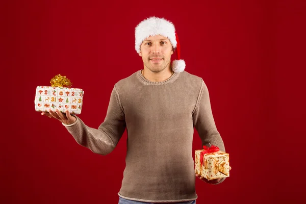 Christmas man with santa hat — Stock Photo, Image