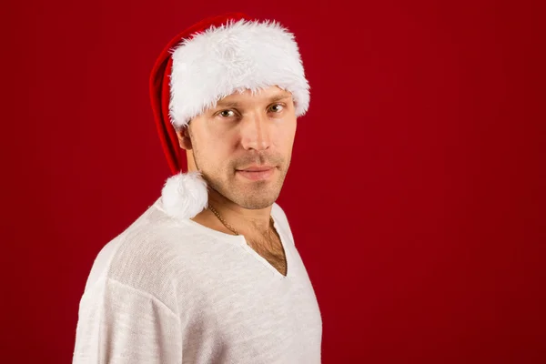 Christmas man with santa hat — Stock Photo, Image