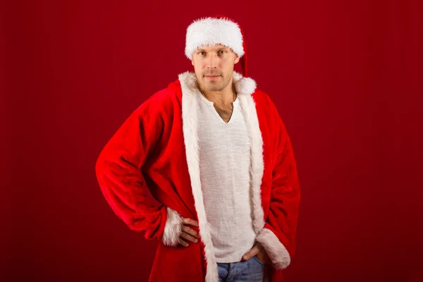 Christmas man with santa hat — Stock Photo, Image