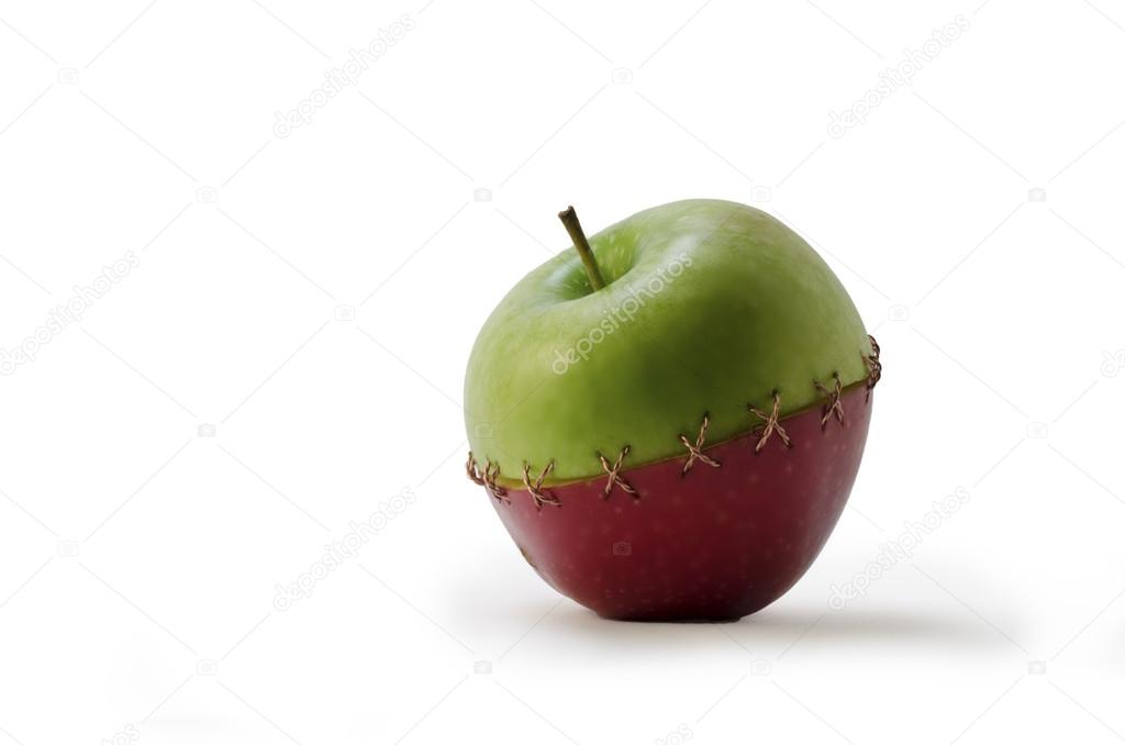 Green Red stitched apple