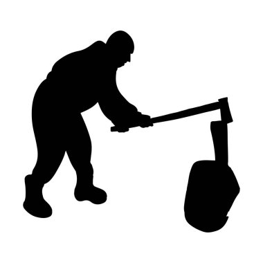 Yakacak odun kesiyorum. Silüet adam yakacak odun kesiyor..