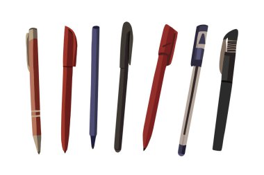 Tükenmez kalem setinin izole edilmiş vektör illüstrasyonuName.