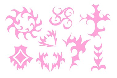 Vektör izole illüstrasyon seti sibersilizm, Neo kabilesinin gotik stil dövmesi.