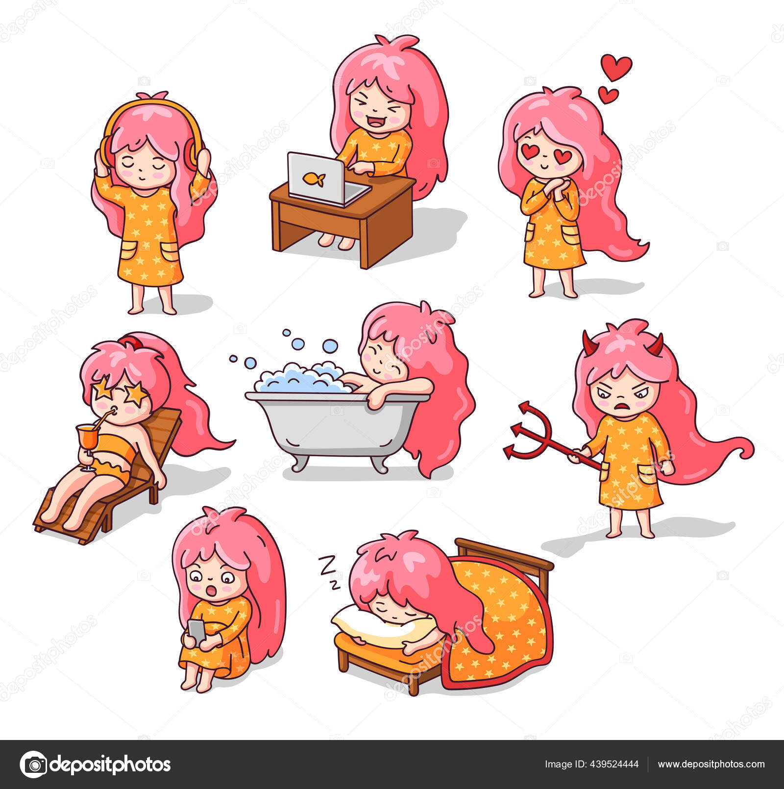 Set Cute Little Pink Haired Baby Girls Doing Everyday Things Stock Vector  Image by ©arizona--dream #439524444