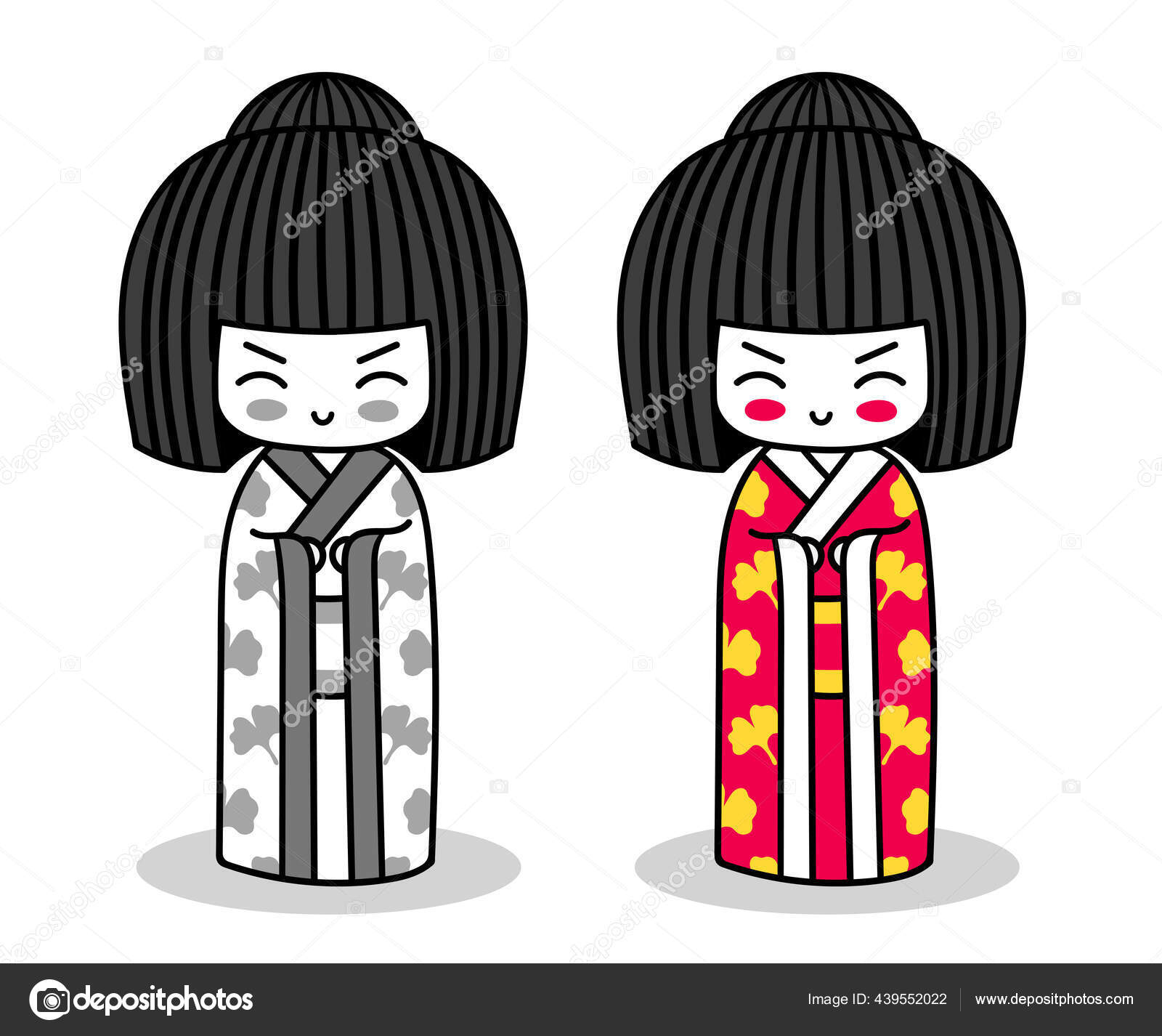 Kawaii Pequenas Bonecas Kokeshi Tradicionais Meninas Japonesas Quimono  Ilustrações Vetoriais imagem vetorial de arizona--dream© 439552022