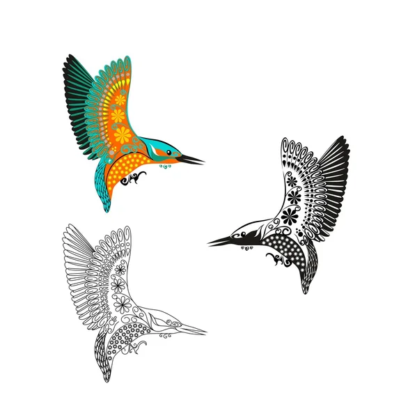 Alcedo şuna. Kingfisher. Mavi uçan kuş. Çizgi film resim.