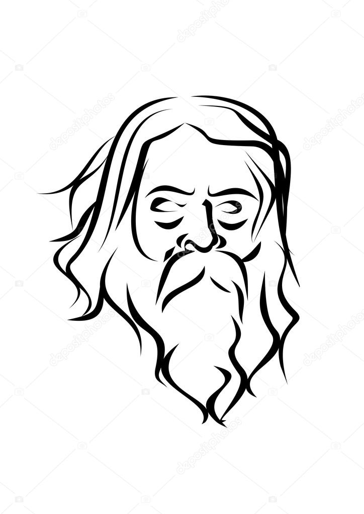 Face of old wise and experienced men from the north. Cartoon man with a long beard.