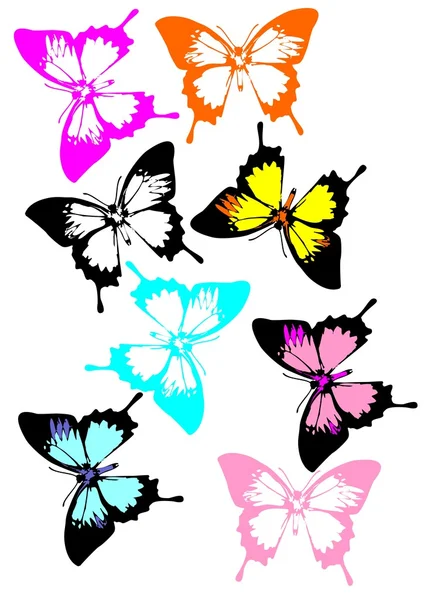 Une collection de papillons colorés. Plus de papillons Swallowtails dans une variété de couleurs . — Image vectorielle