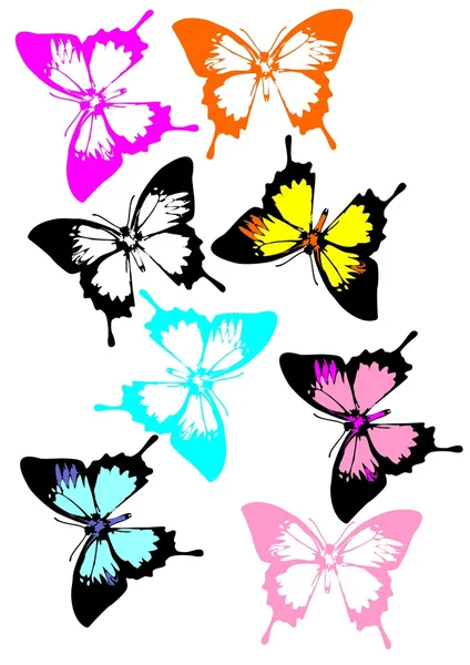 Uma coleção de borboletas coloridas. Mais Borboletas Swallowtails em variedade de cores . —  Vetores de Stock