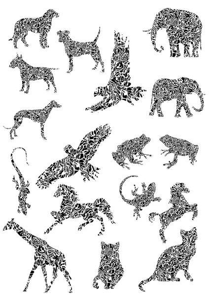 Verschiedene Tiere. Silhouetten von Tieren mit Textur. — Stockvektor