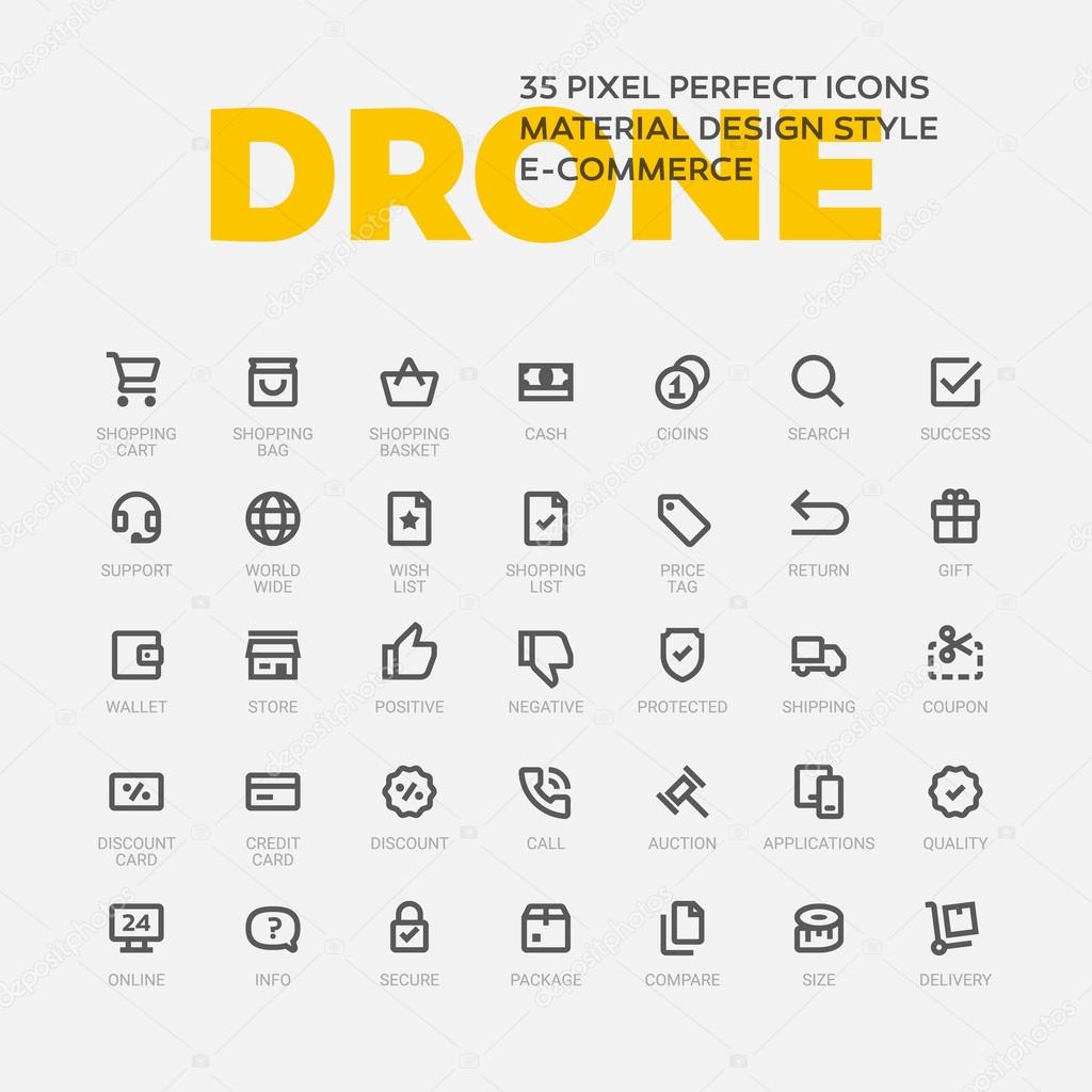 Set of 35 flat line icons.