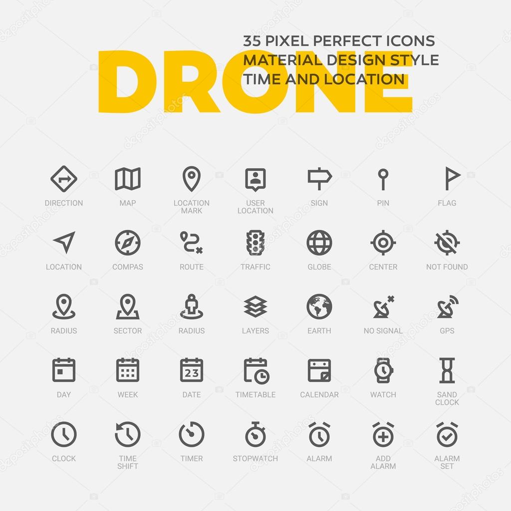 Set of 35 flat line icons.