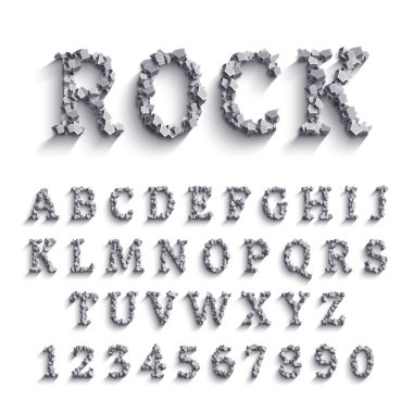 Realisitc font made of rocks clipart