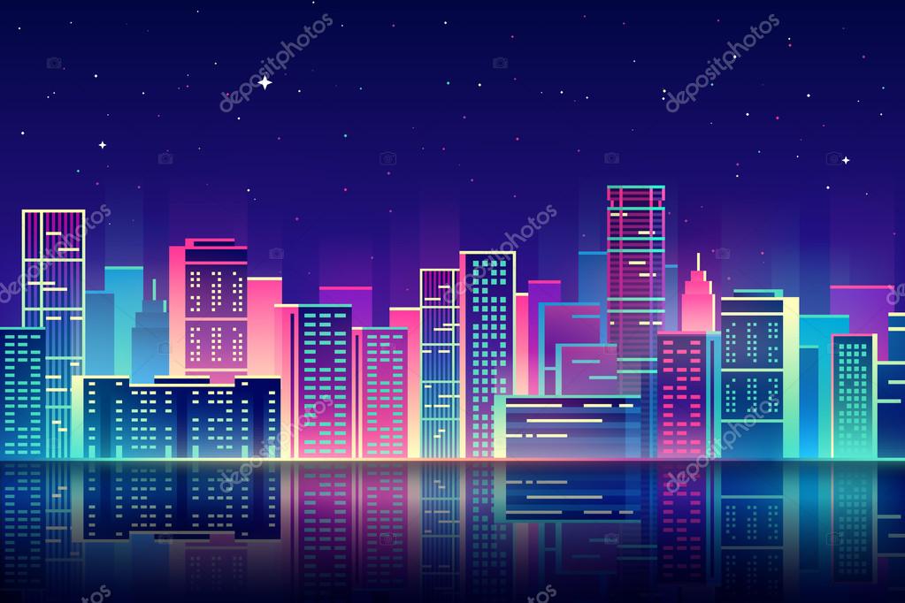 Night City With Neon Glow Illustration Stock Vector Image By C Garybaldi