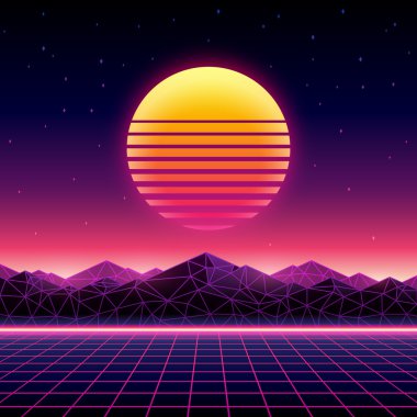 Retro futuristik arka plan 1980'lerin tarzı. 