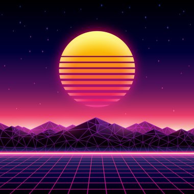 Retro futuristic background 1980s style.  clipart