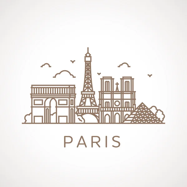 Trendy line illustration of Paris with different famous buildings and places of interest. — Stock Vector