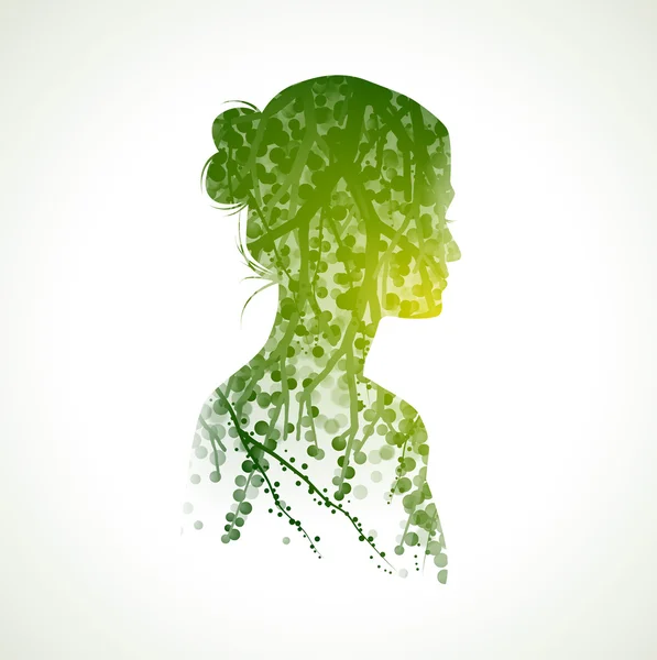 Silhouette femme plus fond nature — Image vectorielle