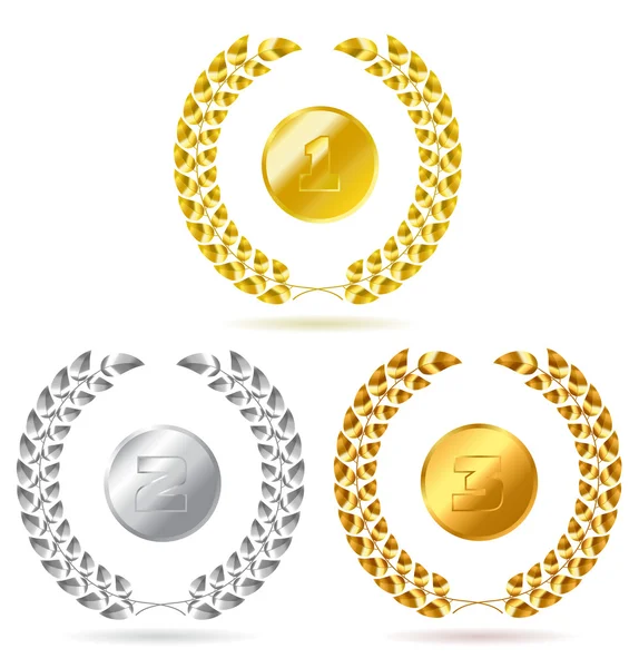 Coronas de oro, plata y bronce — Vector de stock