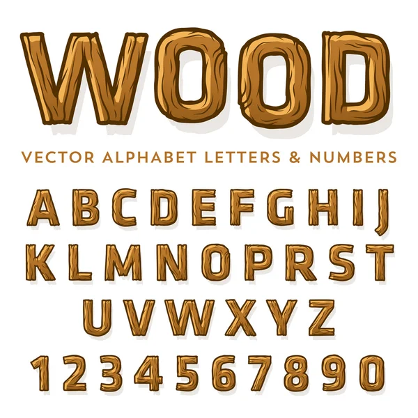 Letras y números de madera — Vector de stock