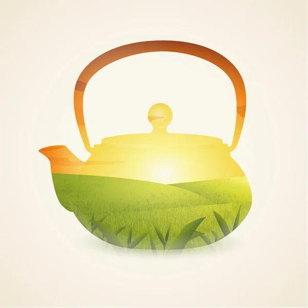 Orientalische Teekanne plus Teefeld — Stockvektor