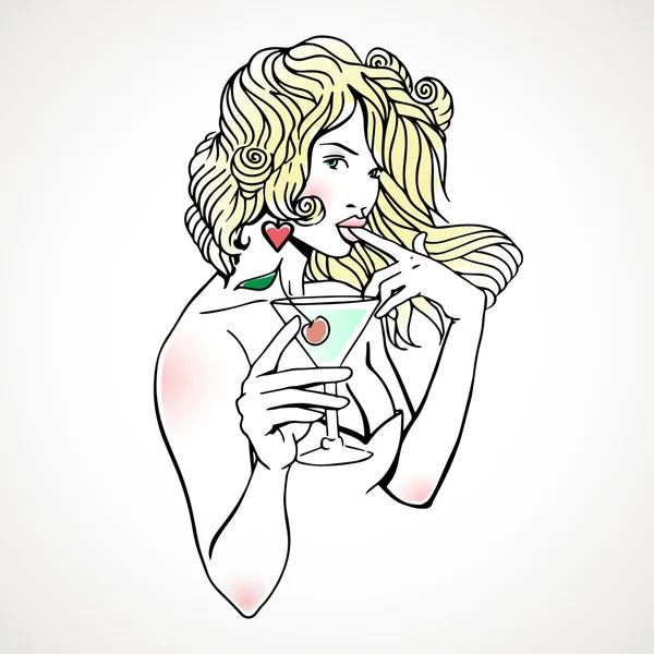 Blonde fille avec cocktail — Image vectorielle